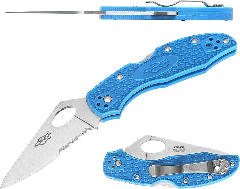 Firebird GANZO F759MS-BL Folding Pocket Knife 440C Stainless Steel Serrated Blade Anti-Slip Handle with Clip Fishing Camping EDC Utility Pocket Knife (Blue) - Image 1